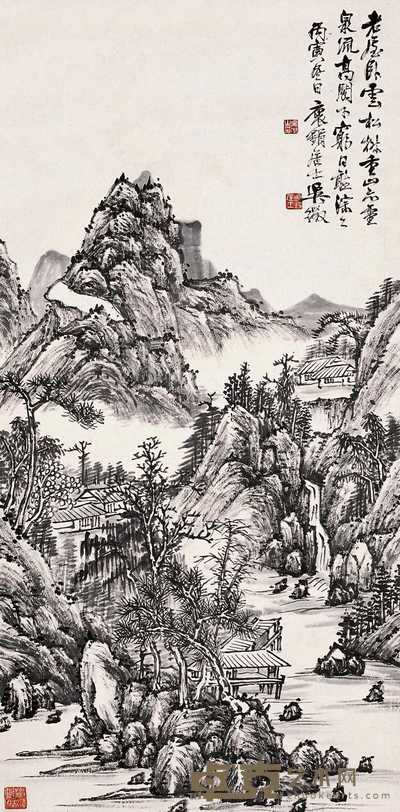 吴待秋 1926年作 山水 立轴 68×33cm